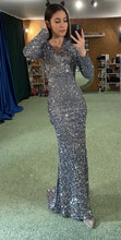 Load image into Gallery viewer, Grey Long Sleeve Sequin Evening Dress
