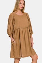 Load image into Gallery viewer, Washed Linen Pleated Puff Sleeve Babydoll Dress – Linen Babydoll Dress, Puff Sleeve Dress, Pleated Babydoll Dress, Casual Babydoll Dress, Elegant Puff Sleeve Dress, Comfortable Linen Dress, Warm Weather Dress
