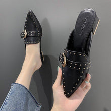 Load image into Gallery viewer, Women's Retro Pointed Toe Mid-Heel Closed-Toe Mules
