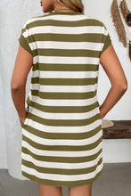 Load image into Gallery viewer, Simple Contrast Striped Round Neck Short Sleeve Mini Dress Casual &amp; Comfortable Everyday Dress for Women
