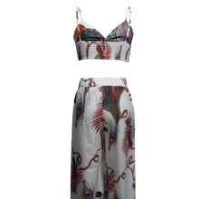 Load image into Gallery viewer, Women's Feather Print Crop Top &amp; Pants Set – 2-Piece Vacation Outfit
