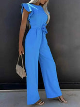 Load image into Gallery viewer, Ruffled Round Neck : Cap Sleeve Jumpsuit
