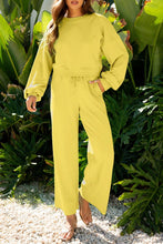 Load image into Gallery viewer, Solid Puff Sleeve Top and Drawstring Pants Set
