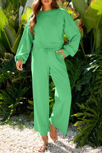 Load image into Gallery viewer, Solid Puff Sleeve Top and Drawstring Pants Set

