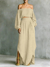 Load image into Gallery viewer, Off-Shoulder Top &amp; Asymmetrical Maxi Skirt Set – Women's 2-Piece Outfit
