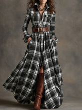 Load image into Gallery viewer, Women's Plus Size Plaid Print Long Sleeve Shirt Dress with Pockets
