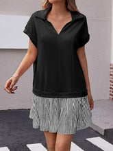 Load image into Gallery viewer, Fisoew Striped Patchwork Polo V‑Neck Mini Dress with Pockets
