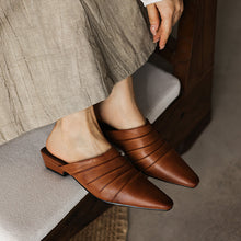 Load image into Gallery viewer, Handmade Sheepskin Ruched Mule Slides – Square Toe Low Heel
