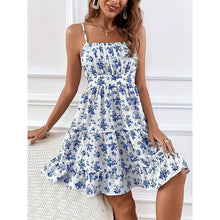 Load image into Gallery viewer, Floral Print Smocked Mini Dress Spaghetti Strap Slim Fit Flowy Dresses
