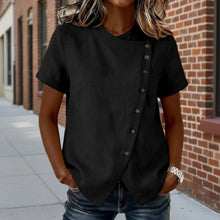 Load image into Gallery viewer, Women's Cross-Neckline Asymmetrical Hem Cotton Linen Top – Loose Fit
