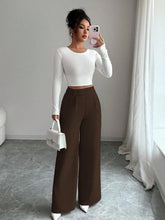 Load image into Gallery viewer, Women's High-Waist Straight-Leg Pants – Solid Color Button Detail Full Length
