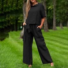 Load image into Gallery viewer, Round-Neck 3/4 Sleeve Top &amp; Pants Two-Piece Set – 6 Colors, S–XXL
