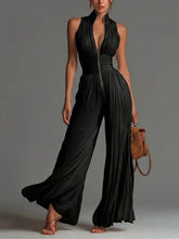 Load image into Gallery viewer, Pleated Wide-Leg Jumpsuit for Women – Sleeveless High-Waist Minimalist Long Jumpsuit
