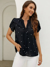 Load image into Gallery viewer, Women's V-Neck Heart Print Blouse – Petal Sleeve Pleated Front Elegant Top
