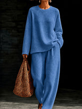 Load image into Gallery viewer, Women's Waffle Knit Oversized Crew-Neck Pullover &amp; Relaxed Wide-Leg Trouser Lounge Co-ord Set
