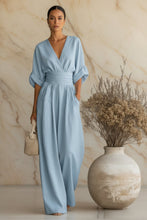 Load image into Gallery viewer, Women's V-Neck Wide-Leg Jumpsuit – High Waist Pleated Elegant
