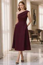 Load image into Gallery viewer, Women's Off-Shoulder Swing Dress – Solid Color Flowy Midi

