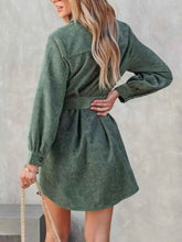 Load image into Gallery viewer, Stylish Button Front Belt Long Sleeve : Corduroy Dress
