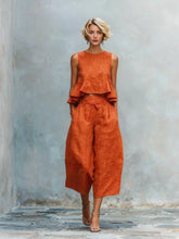 Load image into Gallery viewer, Women's Linen-Blend Sleeveless Two Piece Set with Ruffled Detailing
