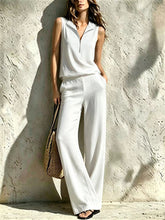 Load image into Gallery viewer, Women's Quarter-Zip Stand Collar Sleeveless Top &amp; Wide-Leg Pants Set
