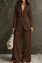 Load image into Gallery viewer, Women's Linen-Look Single-Button Blazer &amp; Wide-Leg Trouser Suit Set
