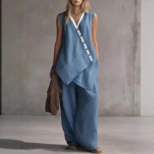 Load image into Gallery viewer, Women's Boho V-Neck Button Vest &amp; Wide-Leg Pants Set

