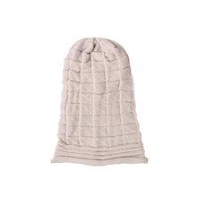 Load image into Gallery viewer, Wool Pleated Cuffed Knit Beanie – Flat Top Grid Pattern Winter Hat
