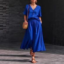 Load image into Gallery viewer, Women's V-Neck Button-Up Top &amp; Long Skirt Set

