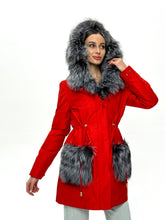 Load image into Gallery viewer, Roma Genuine Silver Fox Fur Rabbit Fur Insulated Parka in Red
