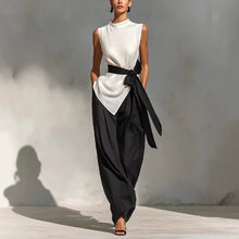 Load image into Gallery viewer, Women's Lace-Up Sleeveless Top &amp; Wide-Leg Pants Two-Piece Set – White
