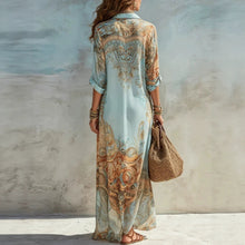 Load image into Gallery viewer, Women's Floral Print Chiffon Turn-Down Collar Split Maxi Dress | Resort Beach Dress
