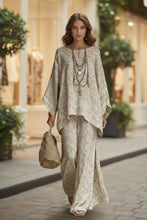 Load image into Gallery viewer, Floral Print Bamboo Linen Two-Piece Set with Wide-Leg Pants
