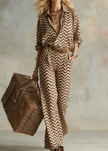 Load image into Gallery viewer, Women's Vertical Stripe Collared Loose Long-Sleeve Shirt &amp; Wide-Leg Pants Set
