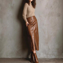 Load image into Gallery viewer, Women’s Faux Leather High-Waisted Bodycon Midi Skirt
