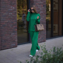 Load image into Gallery viewer, Women's Mock-Neck High-Low Sweater &amp; Wide-Leg Pants Set

