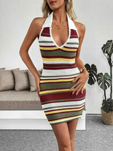 Load image into Gallery viewer, Multi-Color Striped Halter Neck : Knit Sweater Dress
