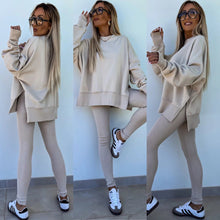 Load image into Gallery viewer, Women’s Casual Sweater Suit – Loose Split Top &amp; Fitted Trousers Set
