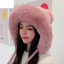 Load image into Gallery viewer, Houndstooth Pom-Pom Knit Beanie with Ear Straps – Warm Plush Winter Hat
