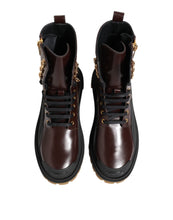 Load image into Gallery viewer, Dolce &amp; Gabbana Brown Black Leather Boots Zipper Lace Up Shoes
