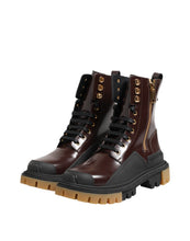 Load image into Gallery viewer, Dolce &amp; Gabbana Brown Black Leather Boots Zipper Lace Up Shoes
