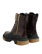 Load image into Gallery viewer, Dolce &amp; Gabbana Brown Black Leather Boots Zipper Lace Up Shoes
