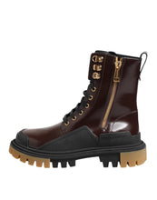 Load image into Gallery viewer, Dolce &amp; Gabbana Brown Black Leather Boots Zipper Lace Up Shoes
