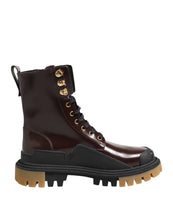 Load image into Gallery viewer, Dolce &amp; Gabbana Brown Black Leather Boots Zipper Lace Up Shoes
