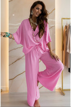 Load image into Gallery viewer, Women's V-Neck Batwing Top &amp; Drawstring Wide-Leg Pants Two-Piece Set
