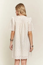 Load image into Gallery viewer, Ruffled Eyelet Round Neck Summer Dress For Women – Elegant Feminine Eyelet Dress with Ruffled Details for Garden Parties &amp; Special Occasions
