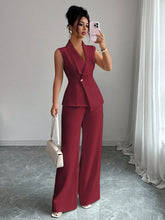 Load image into Gallery viewer, Women's Peplum Sleeveless Blazer &amp; Wide-Leg Pants Two-Piece Set
