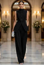 Load image into Gallery viewer, Women's Stand Collar Longline Vest Top &amp; Wide-Leg Trousers Two-Piece Set
