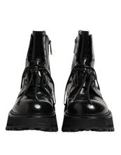 Load image into Gallery viewer, Dolce &amp; Gabbana Black Leather Logo Ankle Boots Lace Up Shoes

