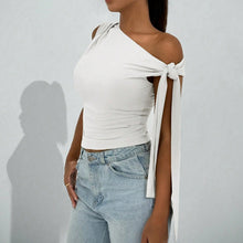 Load image into Gallery viewer, Women’s One-Shoulder Asymmetrical Tie Shoulder Top – Going Out &amp; Party Shirt

