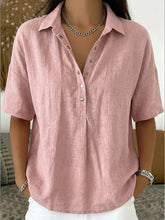 Load image into Gallery viewer, Short Sleeve Button Pullover Shirt – Solid Color Women’s Top
